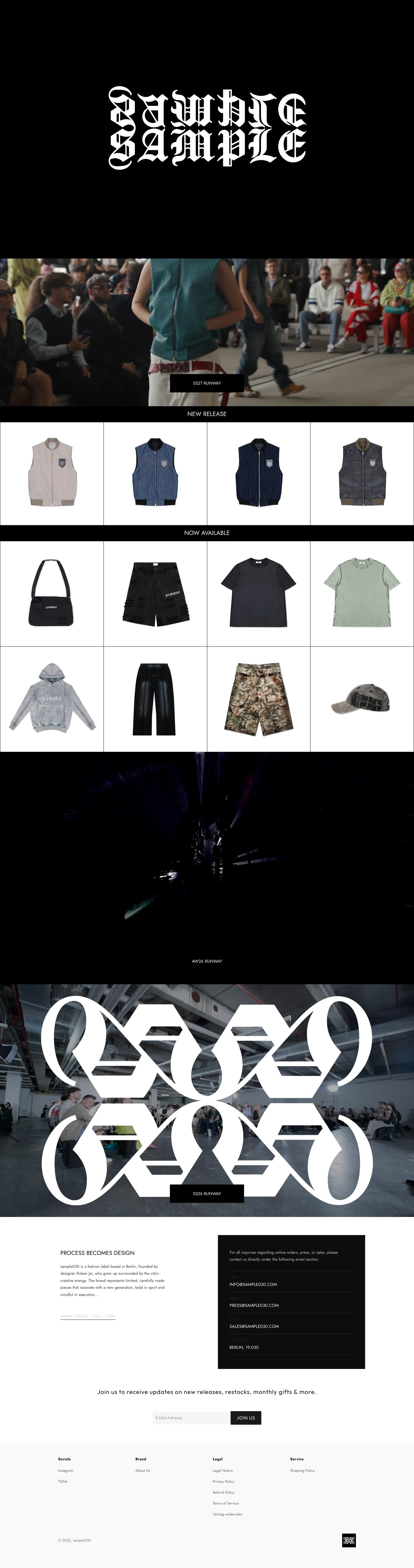 Full-page screenshot of the sample030 website